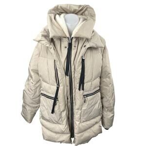 Orolay Women's Cream Full Zip Sherpa Hooded Hoodie Down Puffer Coat Jacket Sz XL